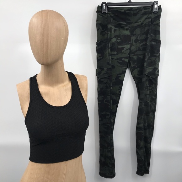 🆕Camouflage Cargo Jogger Leggings Pant w/Pockets comes with Sport Top - Picture 1 of 10